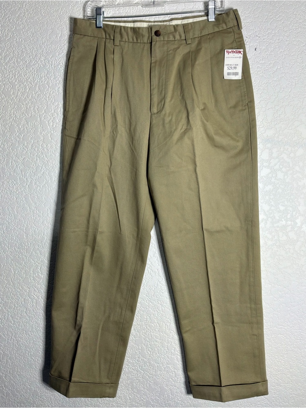 Brooks Brothers Elliot Pleated Chinos in Olive Size 34 X 30